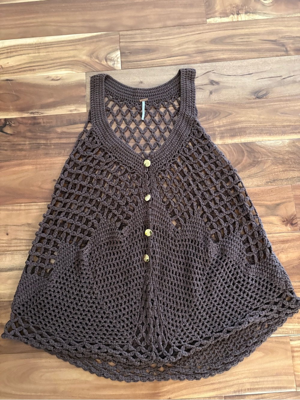 Free People Brown Crochet Button-Front Vest size Large